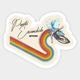 Retro 70s/80s Style Rainbow Surfing Wave Mexico Sticker